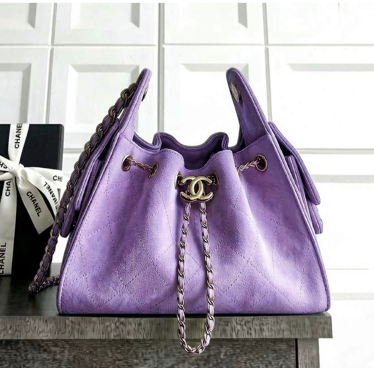 Chanel Drawstring Bucket Bag — Quilted Suede | 28 cm | 7 Colors Without Box