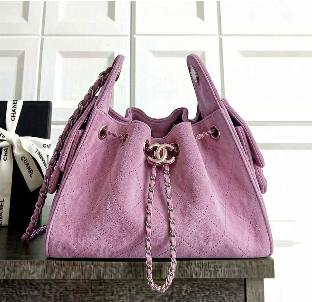 Chanel Drawstring Bucket Bag — Quilted Suede | 28 cm | 7 Colors Without Box
