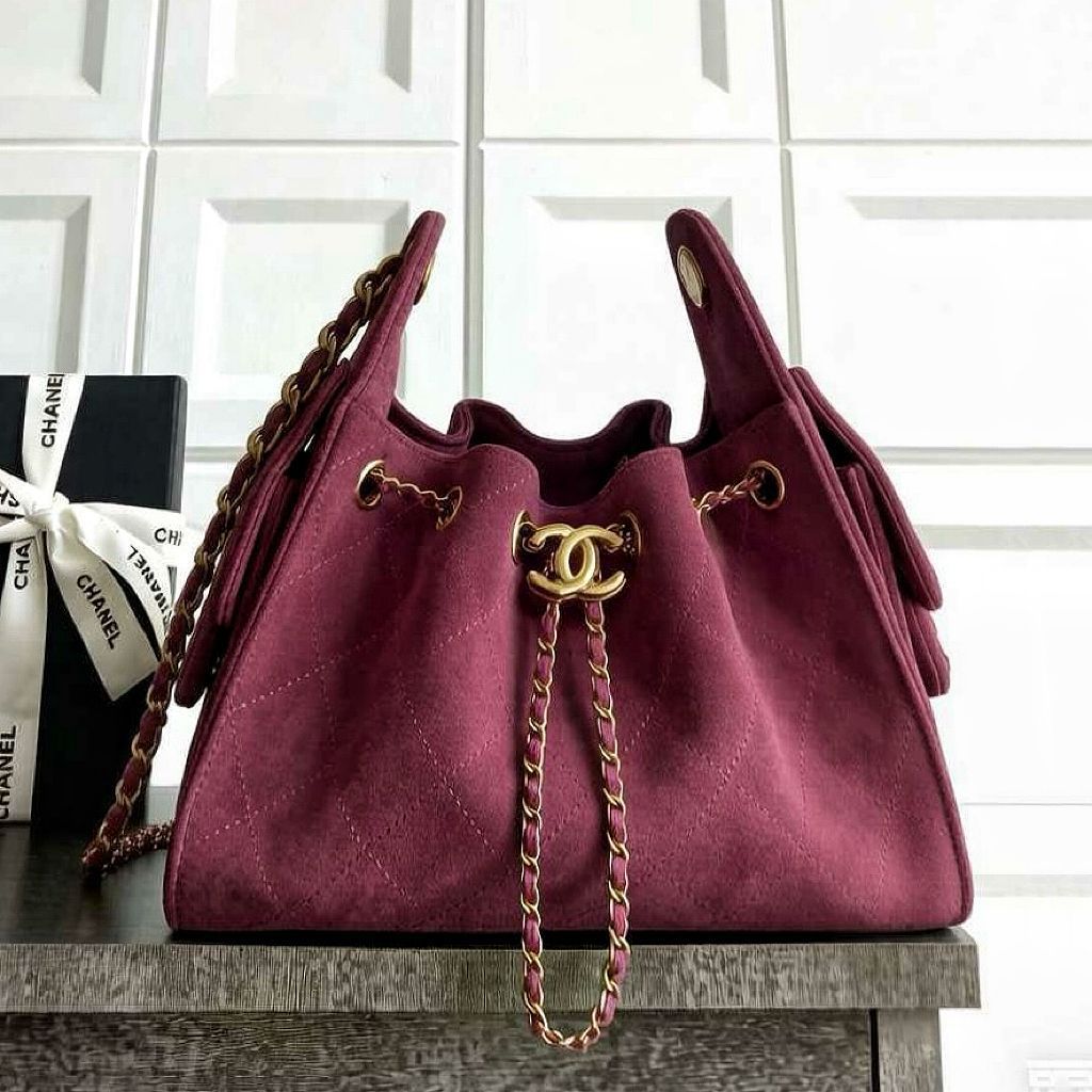 Chanel Drawstring Bucket Bag — Quilted Suede | 28 cm | 7 Colors Without Box