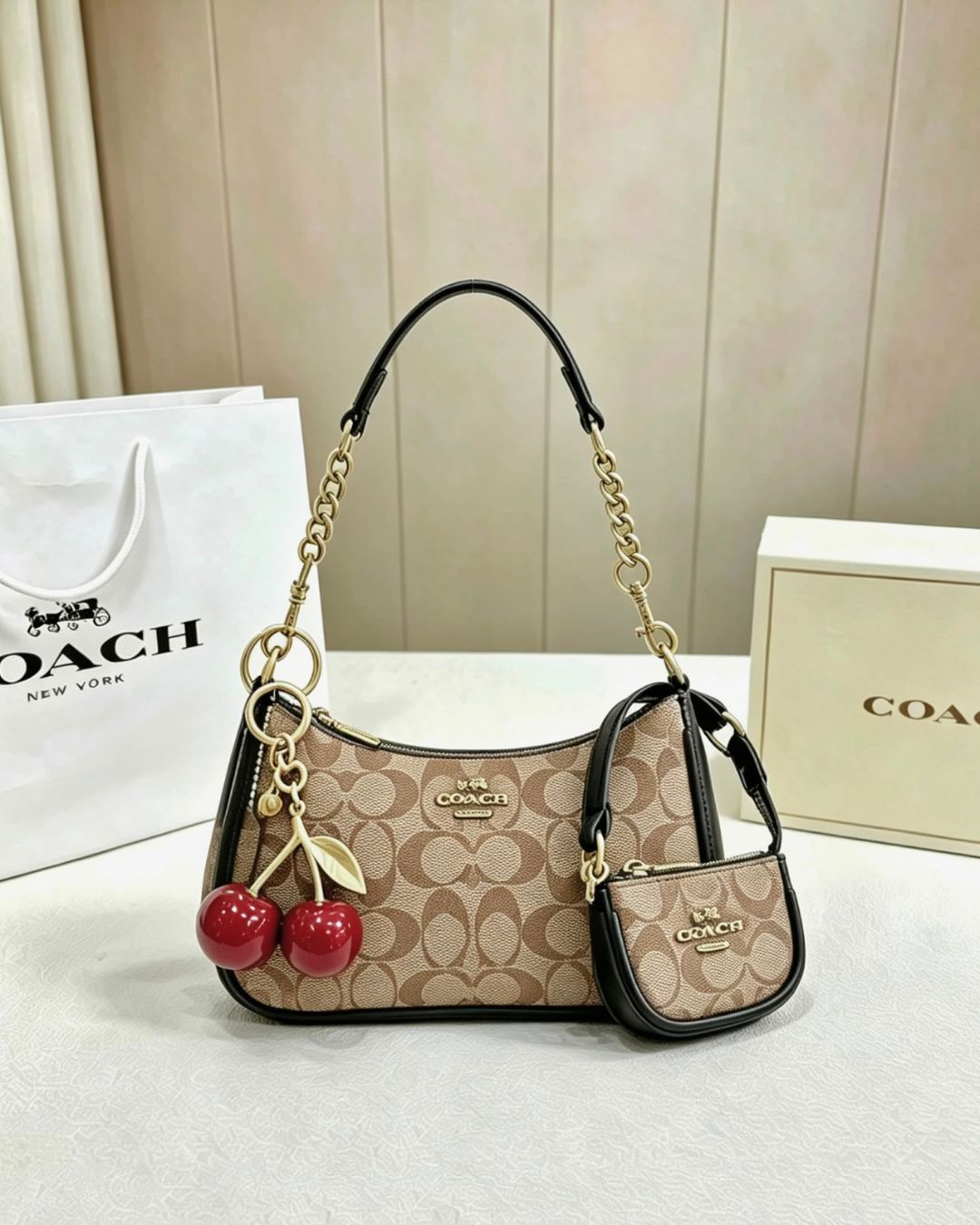 COACH Cherry Charm Shoulder Bag 25cm