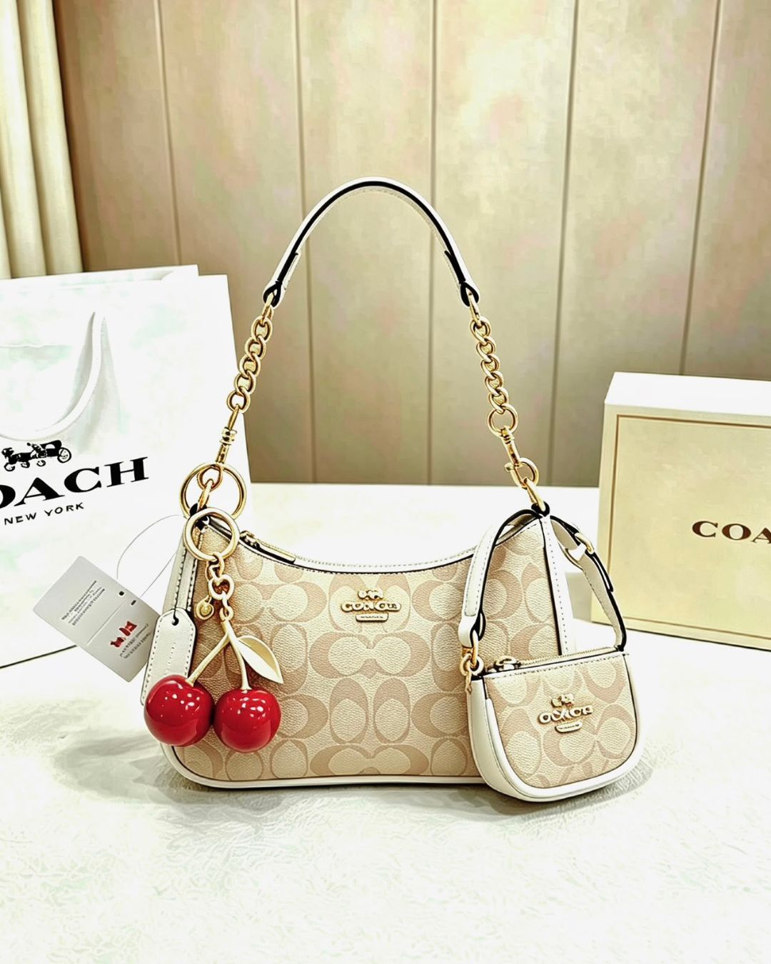 COACH Cherry Charm Shoulder Bag 25cm