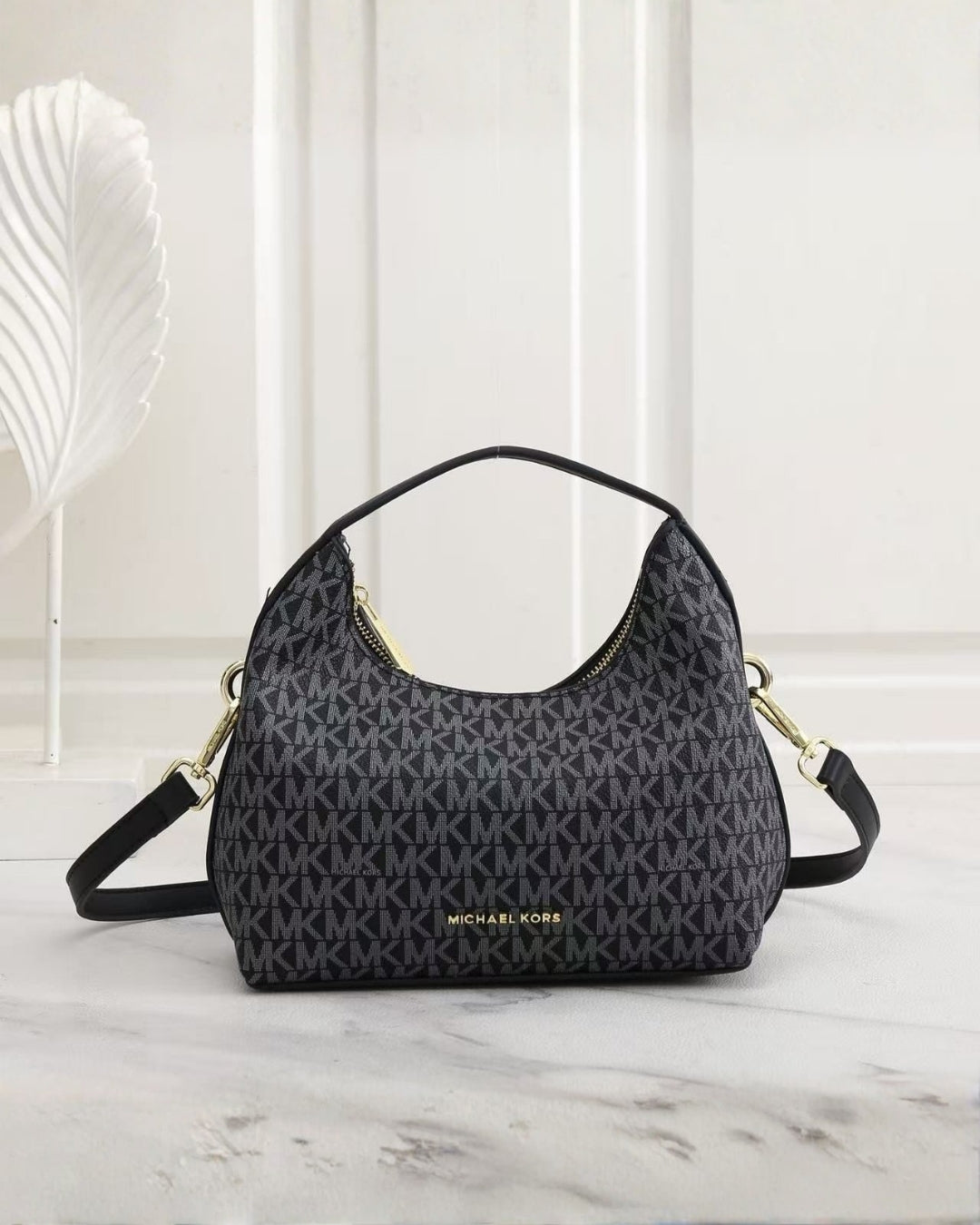 MK Signature Logo Hobo Shoulder Bag 23cm