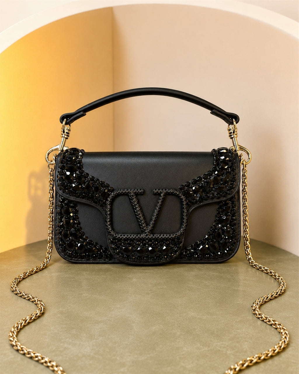 VALENTINO Crystal-Embellished VLOGO Bag 20cm A+