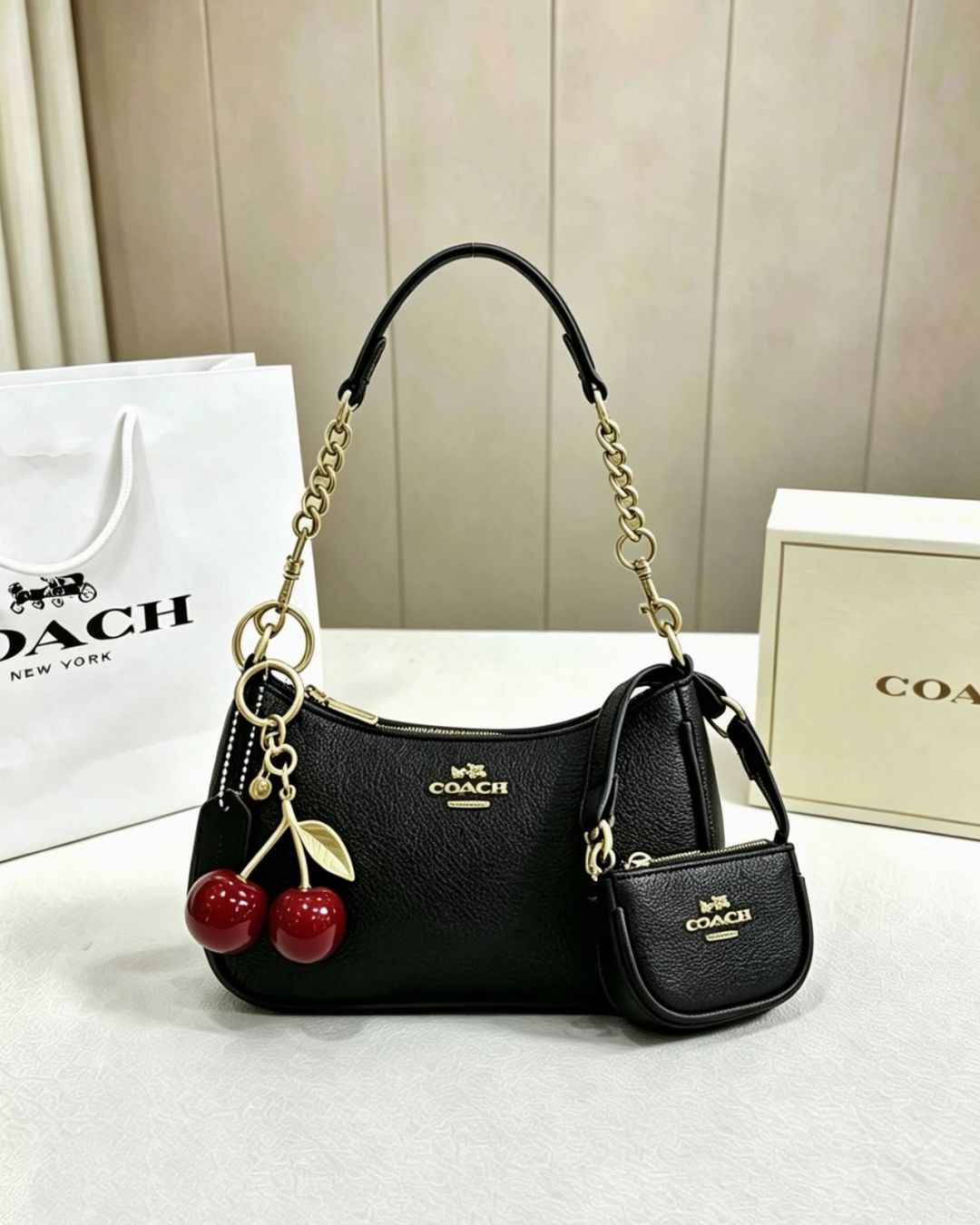 COACH Cherry Charm Shoulder Bag 25cm