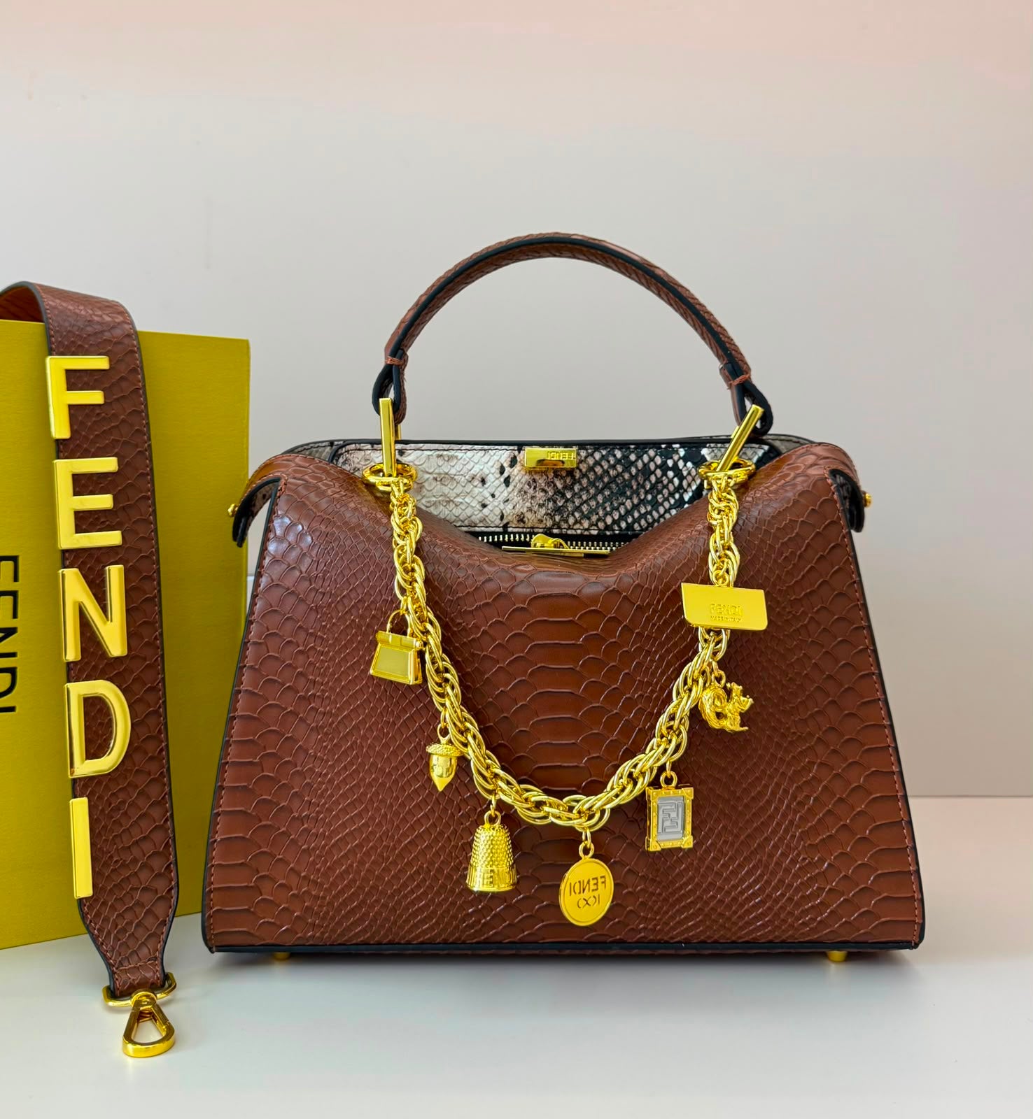 FENDI Python-Embossed Tote 30 cm Without Box A+