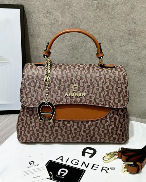 AIGNER Monogram Flap Top Handle Bag 27cm