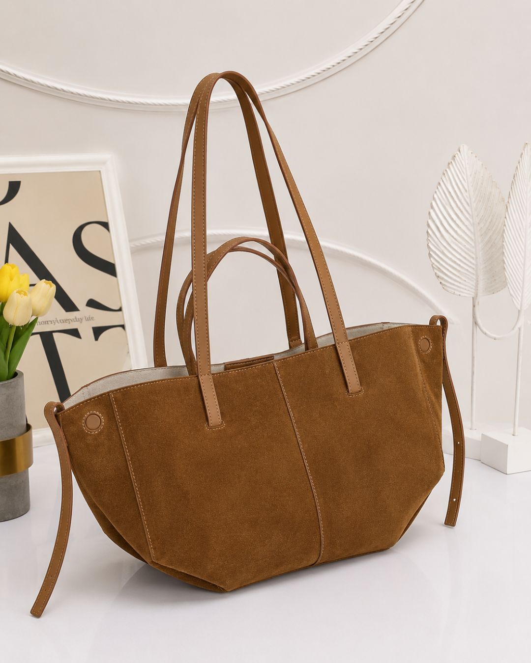 POLÈNE Large Suede Tote 56cm A+
