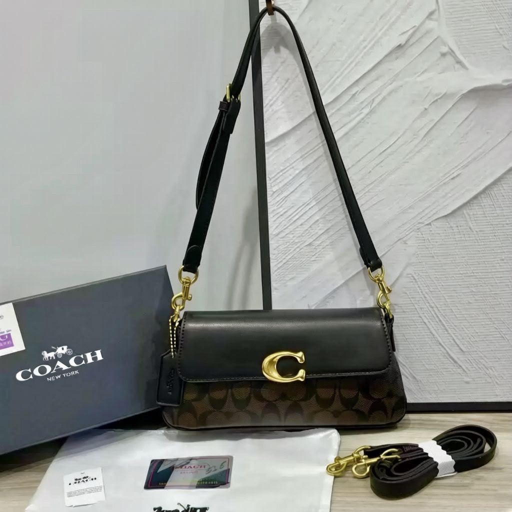 COACH Signature Flap Shoulder Bag — 25 cm | 6 Colors With Box