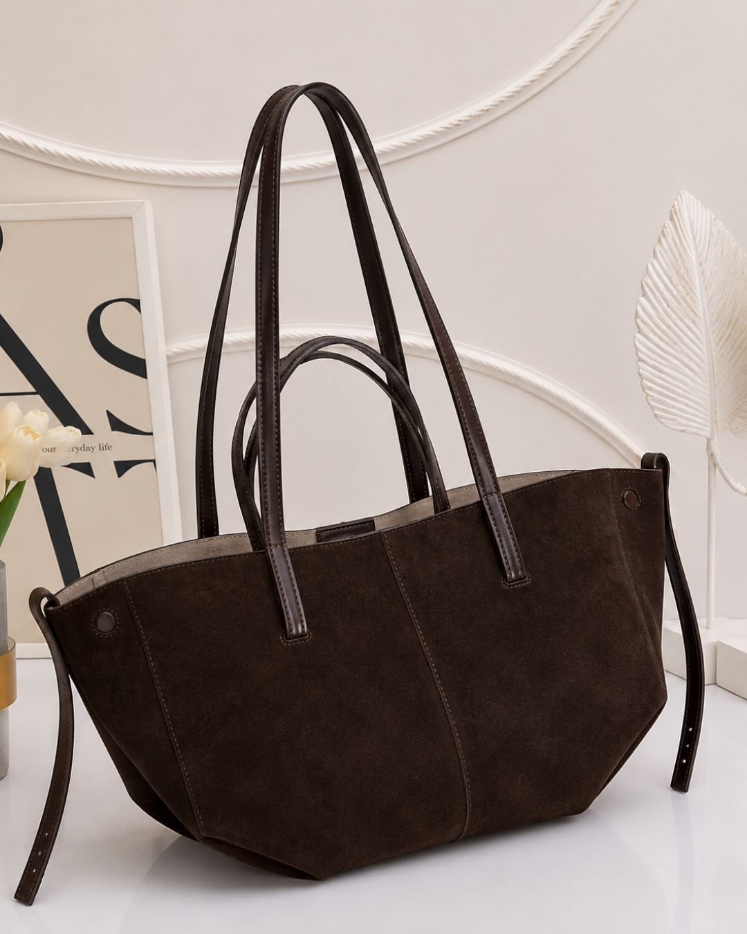 POLÈNE Large Suede Tote 56cm A+
