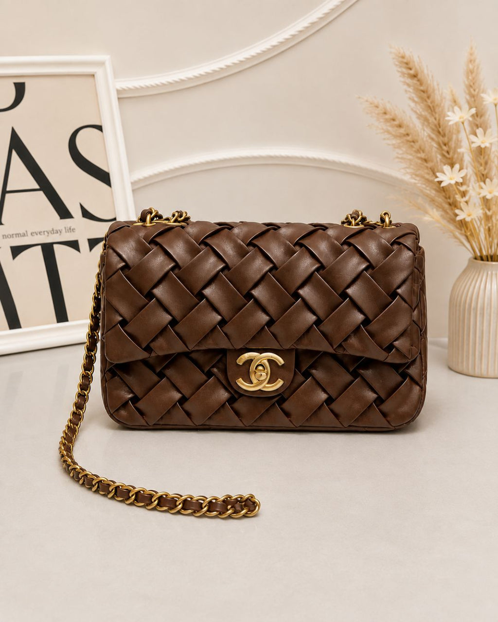 CHANEL Woven Shoulder Bag 25 cm A+