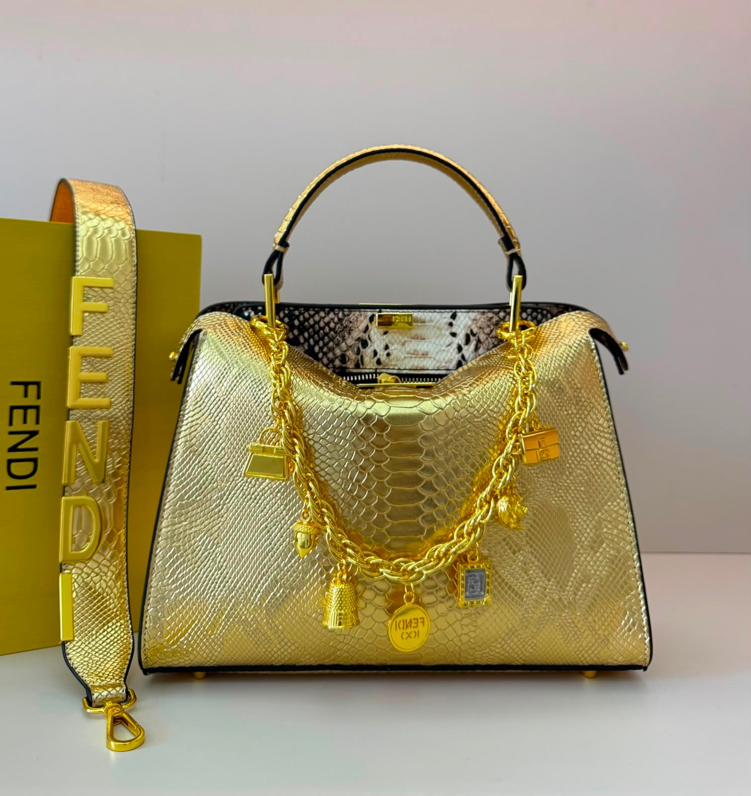 FENDI Python-Embossed Tote 30 cm Without Box A+