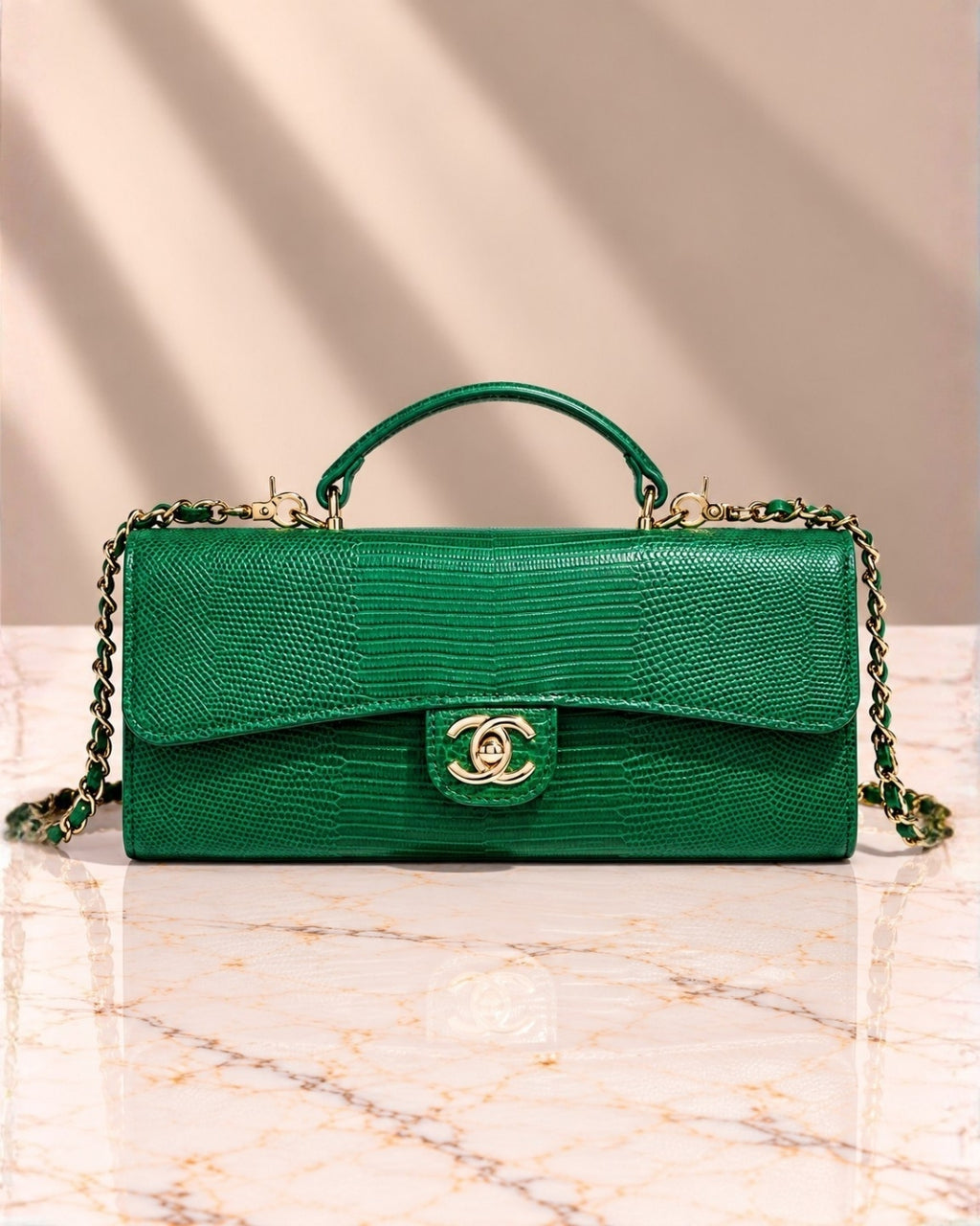 CHANEL Croc Top Handle Clutch 25cm