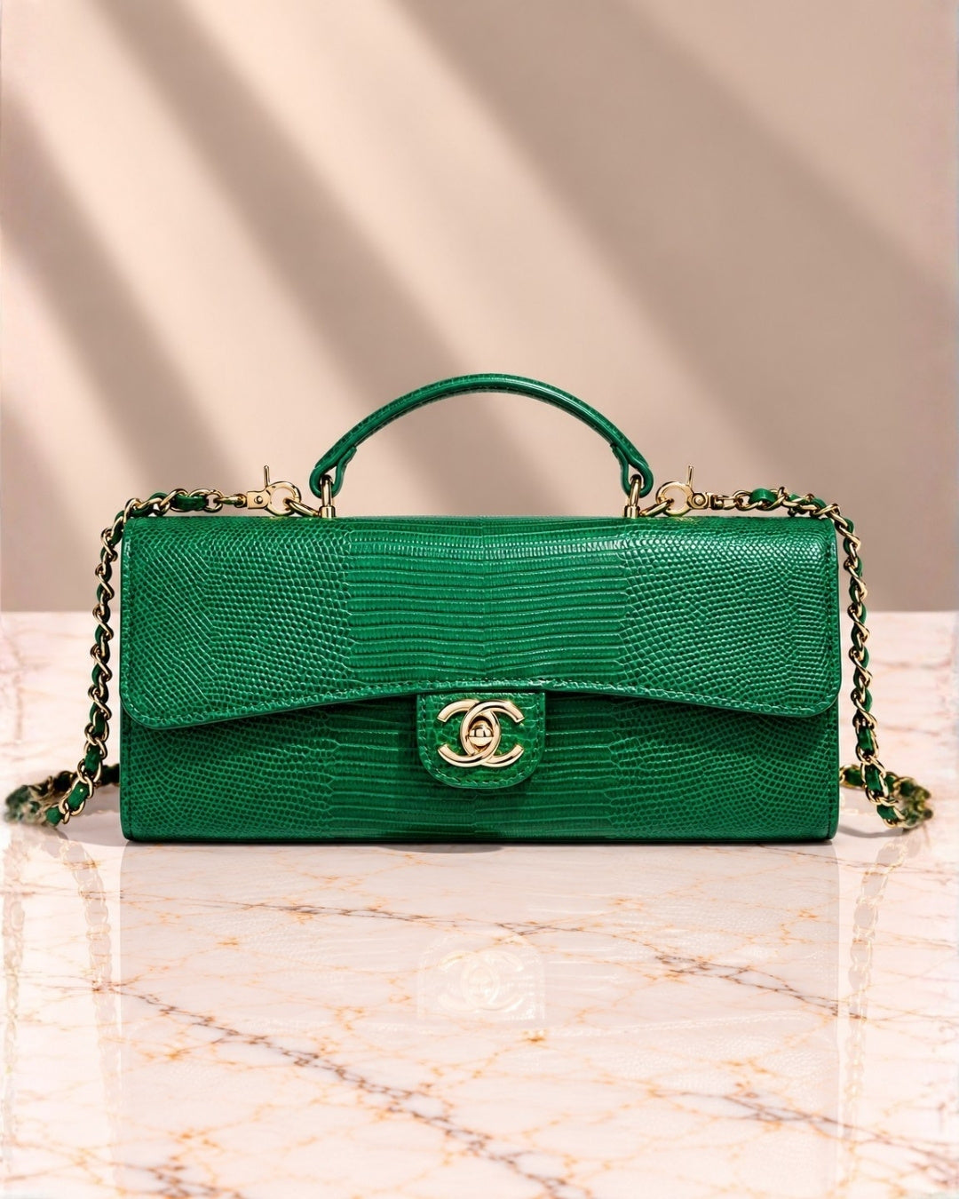 CHANEL Croc Top Handle Clutch 25cm