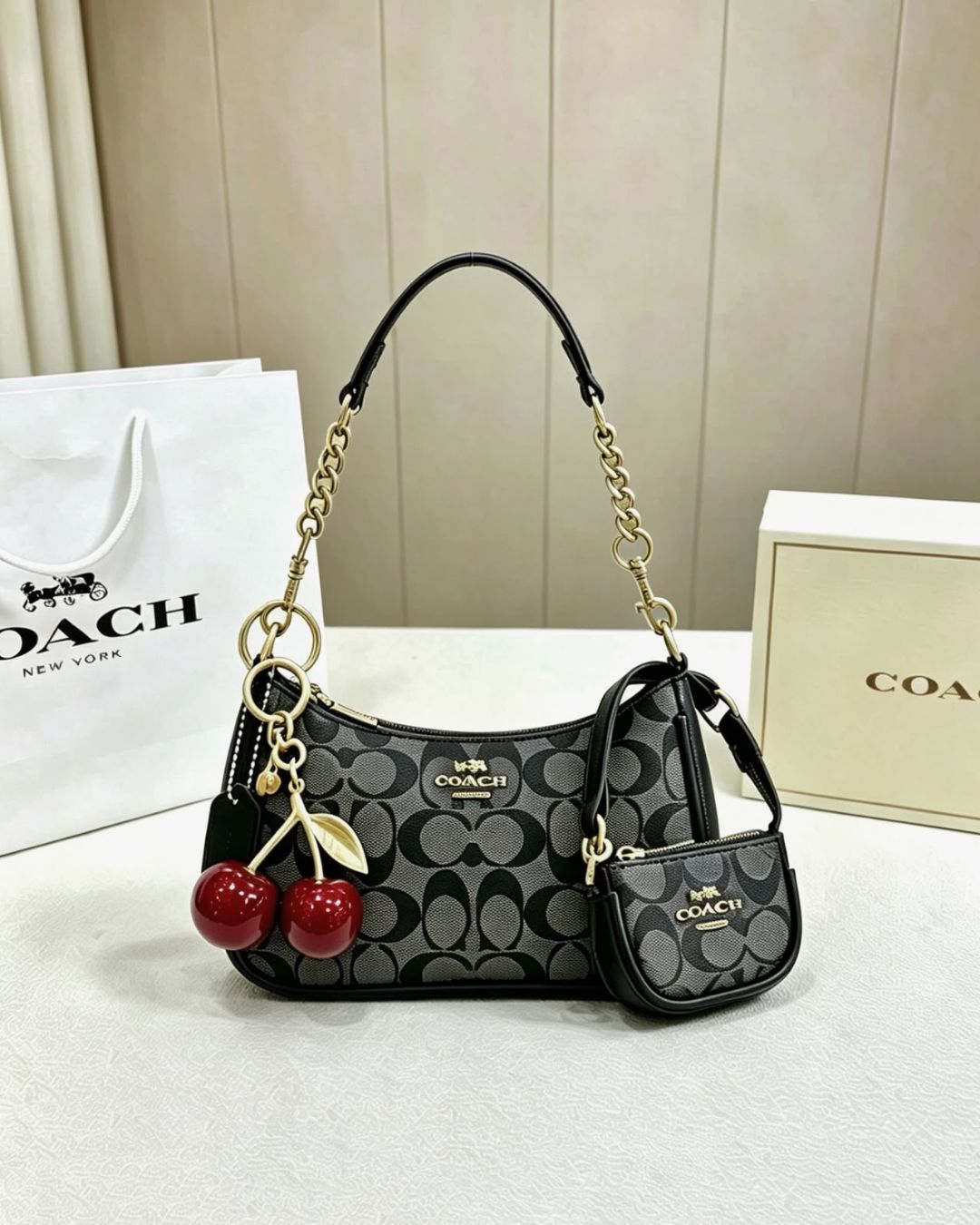 COACH Cherry Charm Shoulder Bag 25cm