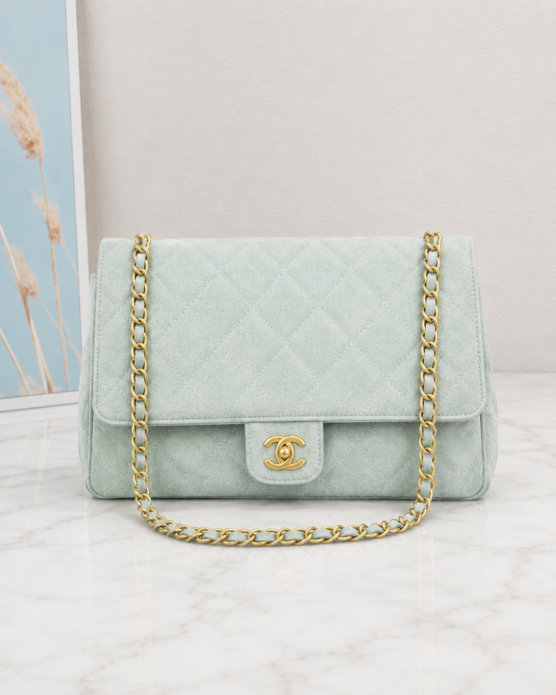 CHANEL Quilted Suede Chain Flap Bag 28cm A+