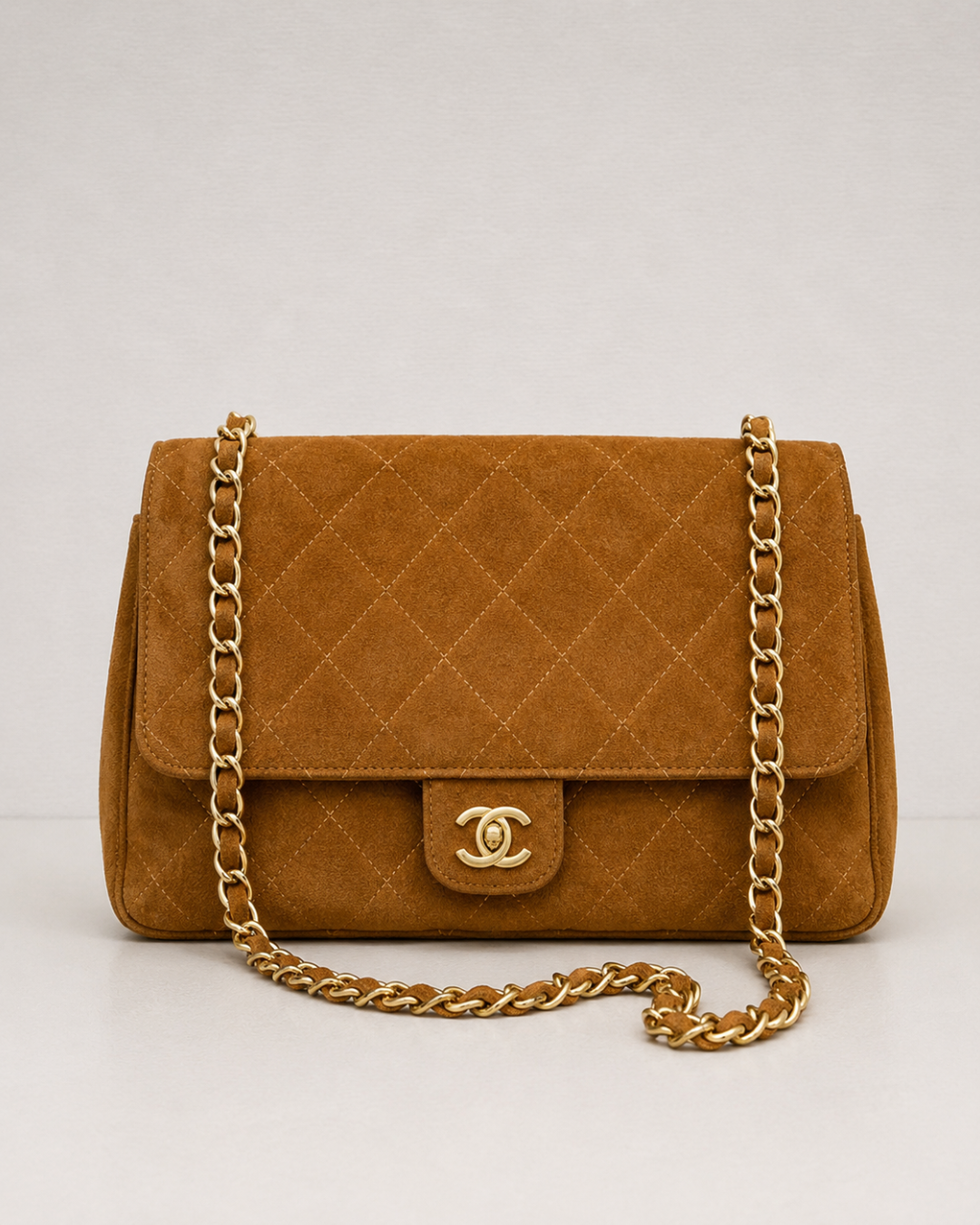 CHANEL Quilted Suede Chain Flap Bag 28cm A+