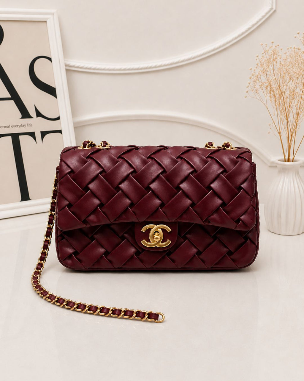 CHANEL Woven Shoulder Bag 25 cm A+
