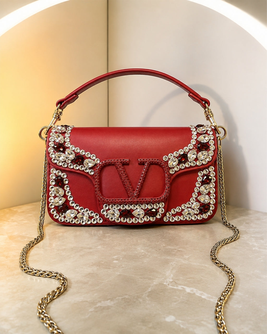 VALENTINO Crystal-Embellished VLOGO Bag 20cm A+