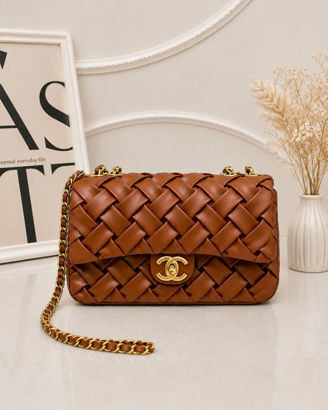 CHANEL Woven Shoulder Bag 25 cm A+