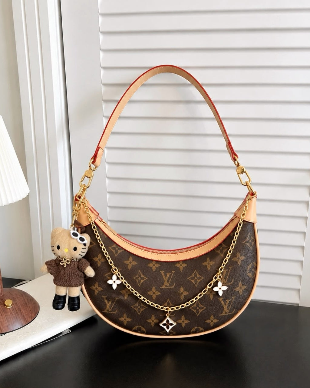 LV Crescent Shoulder Bag with Teddy Charm 28cm A+