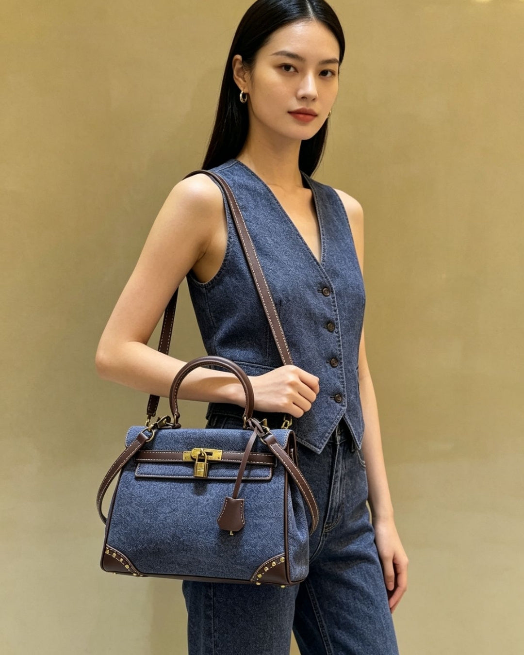 HERMES Kelly Denim Bag 28cm