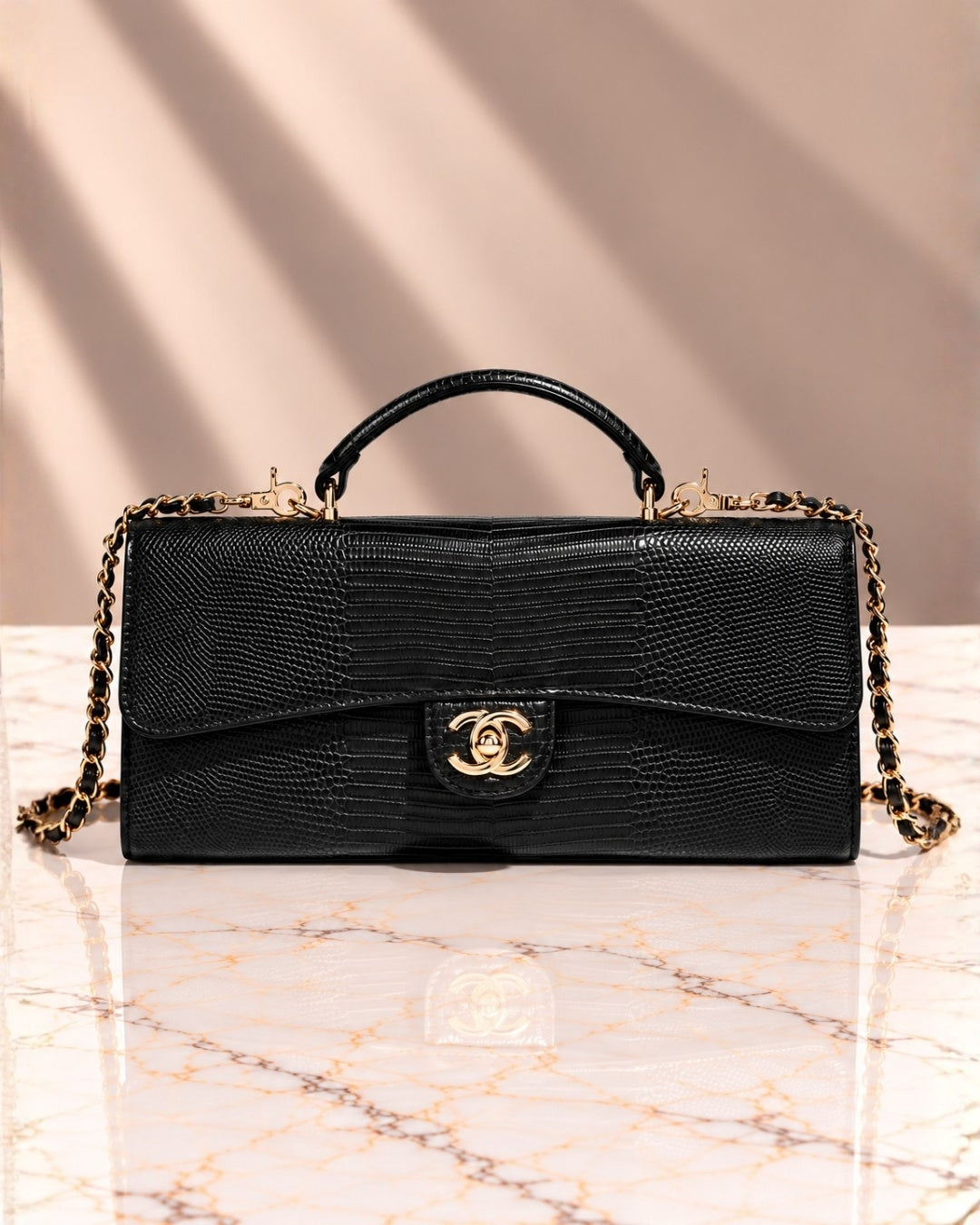 CHANEL Croc Top Handle Clutch 25cm