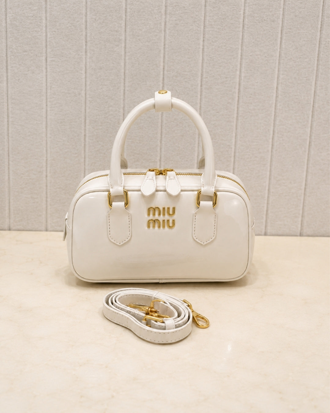 MIU MIU Glossy Mini Boston Bag 22cm