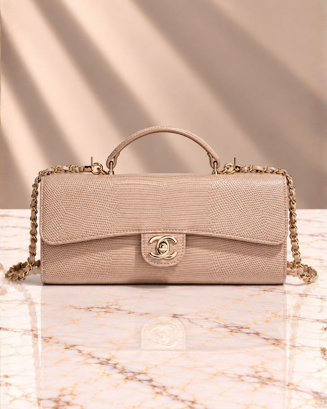 CHANEL Croc Top Handle Clutch 25cm
