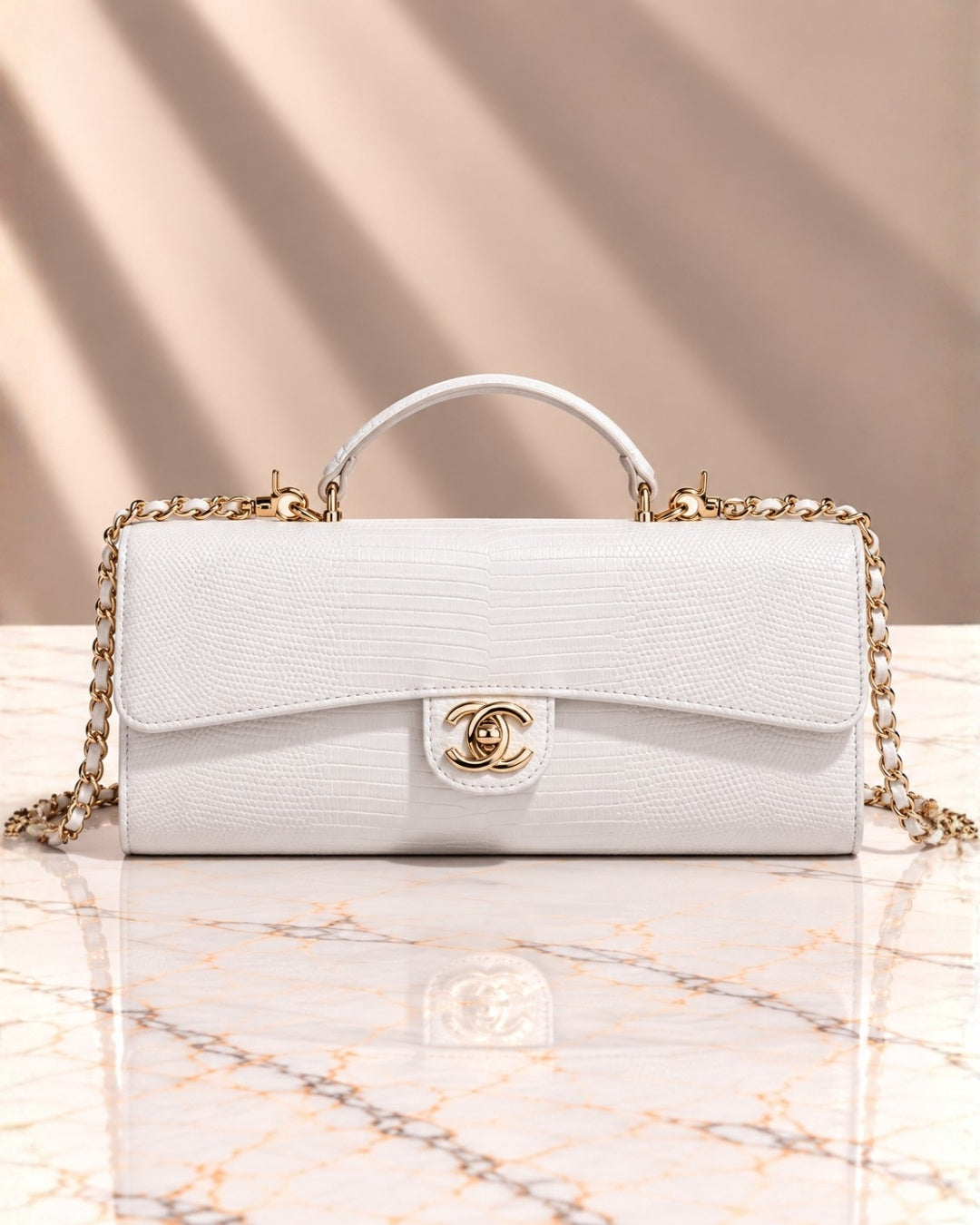 CHANEL Croc Top Handle Clutch 25cm