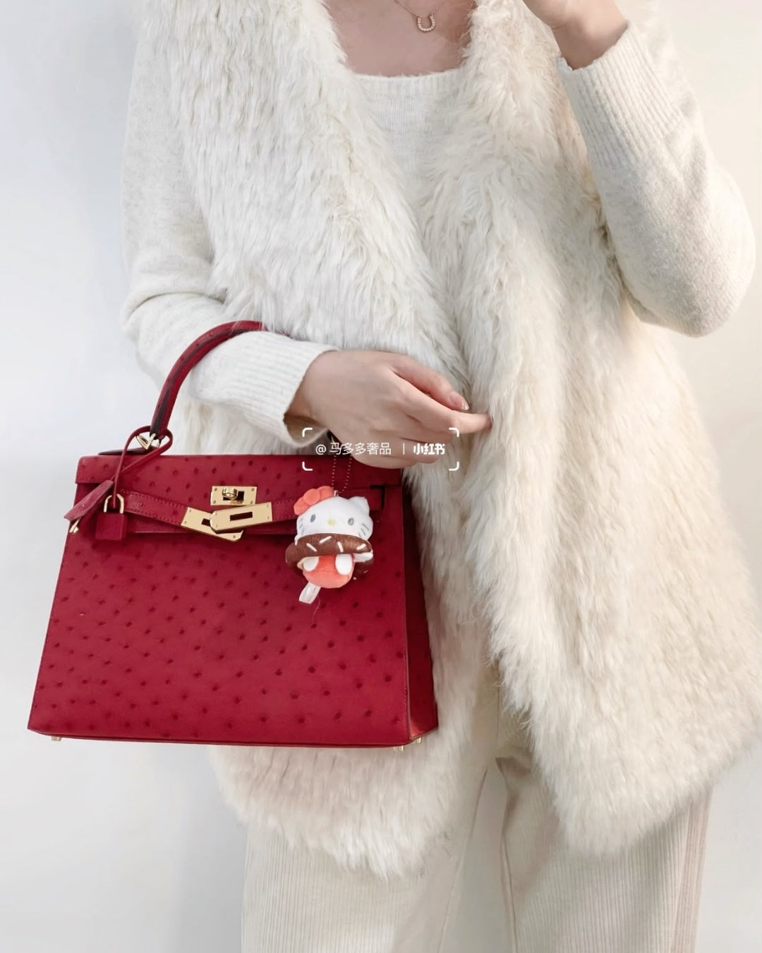 HERMES Kelly 25 Ostrich-Embossed Bag
