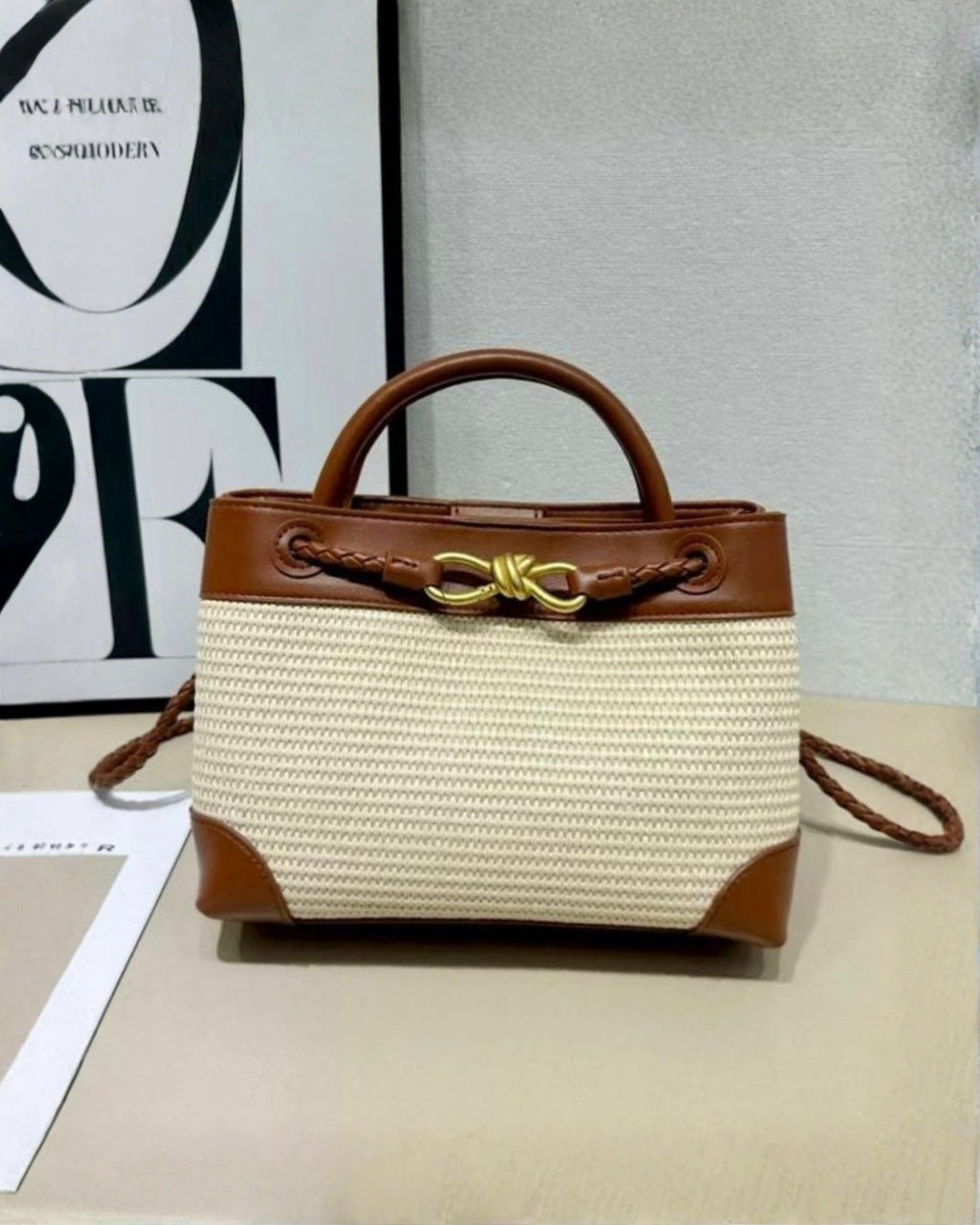 BOTTEGA Woven Structured Top Handle Shoulder Bag 25cm