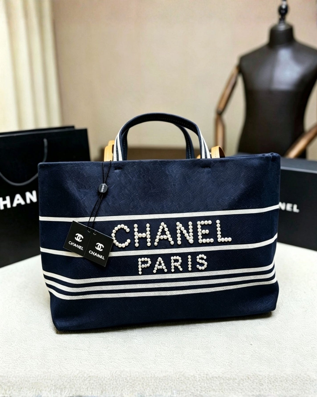 CHANEL Pearl Encrusted Tote 45 cm A+