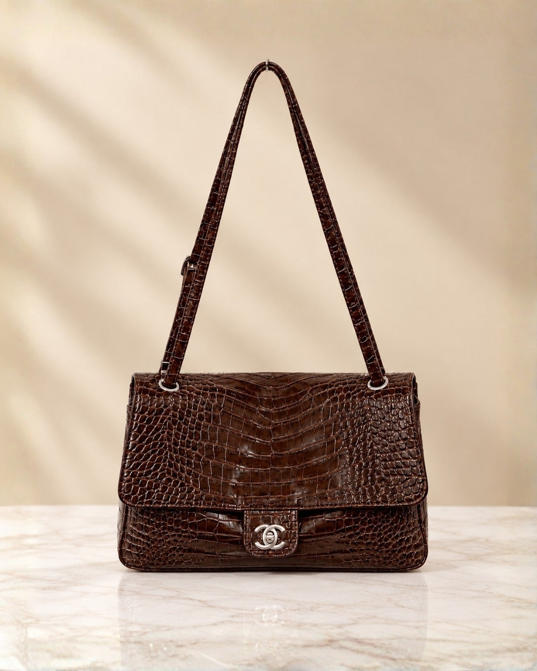 Chanel Croc Embossed Shoulder Bag 29cm A+