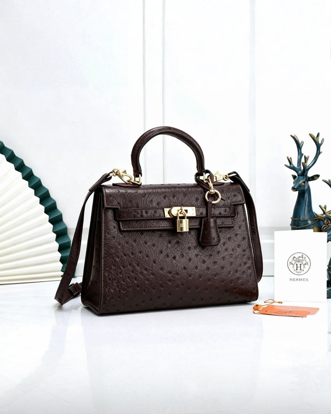 HERMES Kelly 25 Ostrich-Embossed Bag