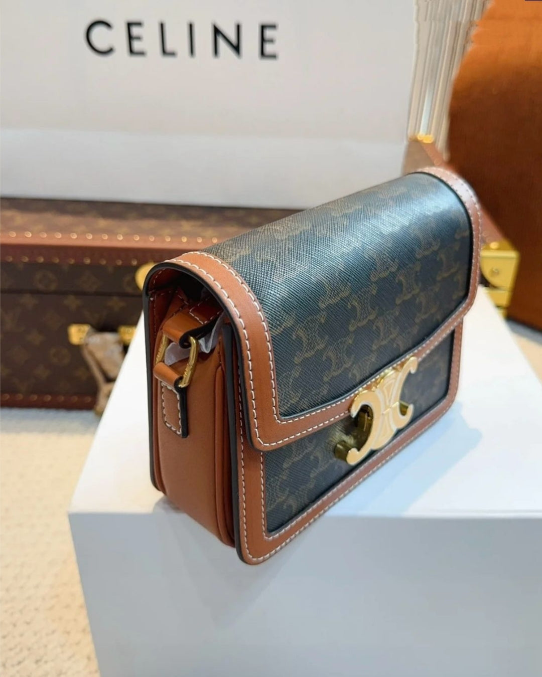 CELINE Triomphe Canvas Shoulder Bag 18cm