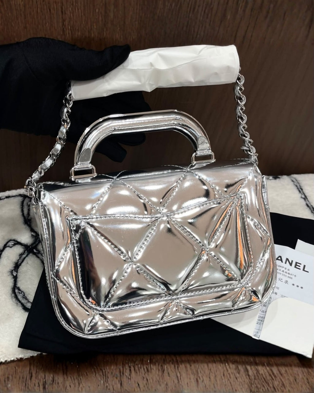CHANEL Glossy Quilted Mini Top Handle Bag 20cm