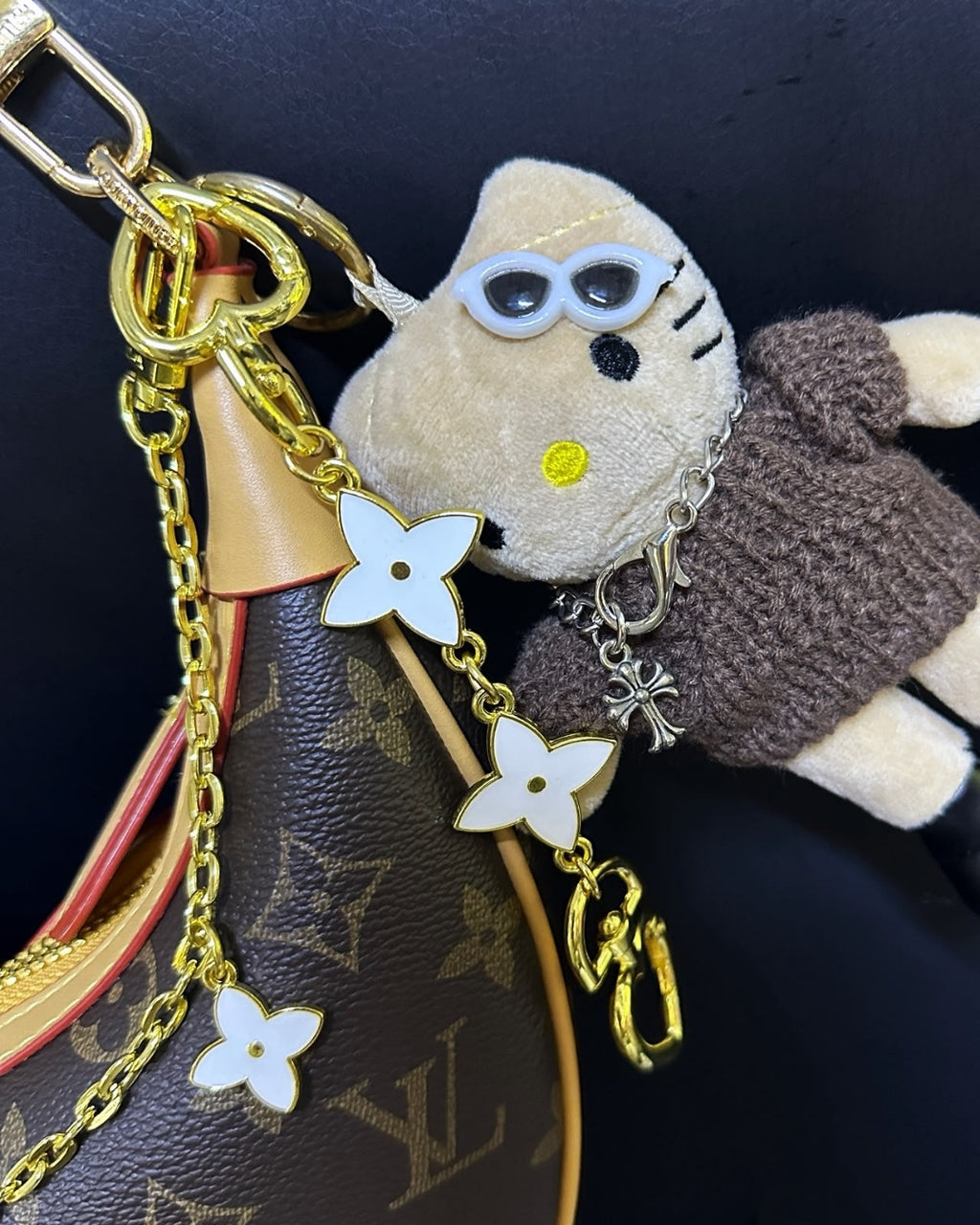 LV Crescent Shoulder Bag with Teddy Charm 28cm A+