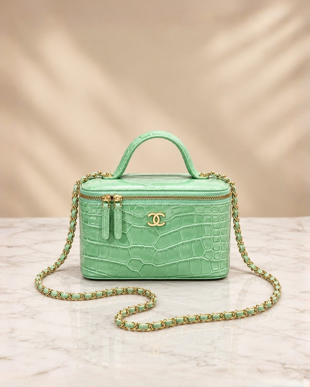 CHANEL Croc-Embossed Mini Vanity Bag