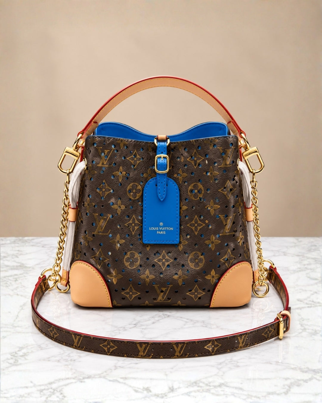 LV Perforated Petite Bucket Bag 22cm A+