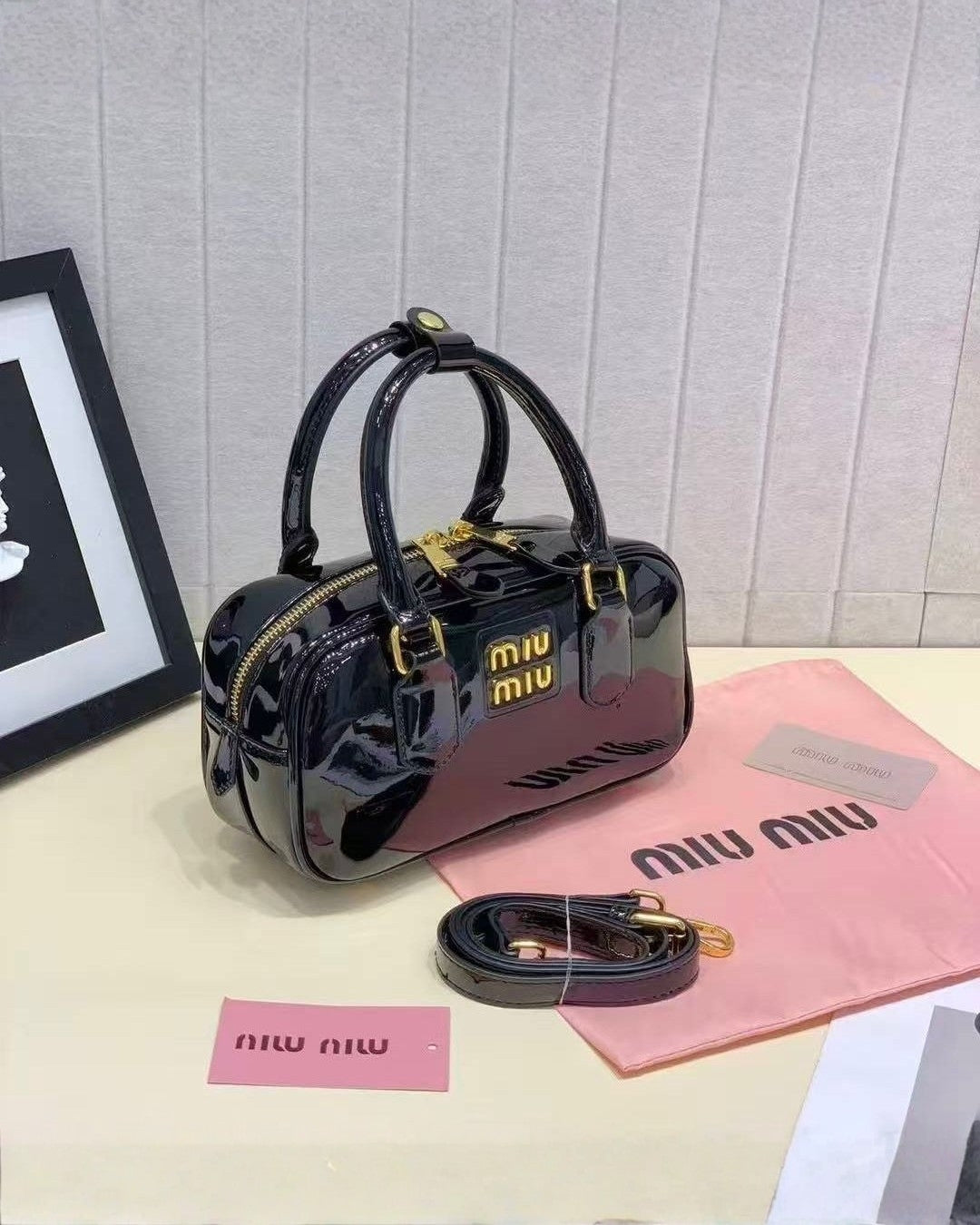 MIU MIU Glossy Mini Boston Bag 22cm