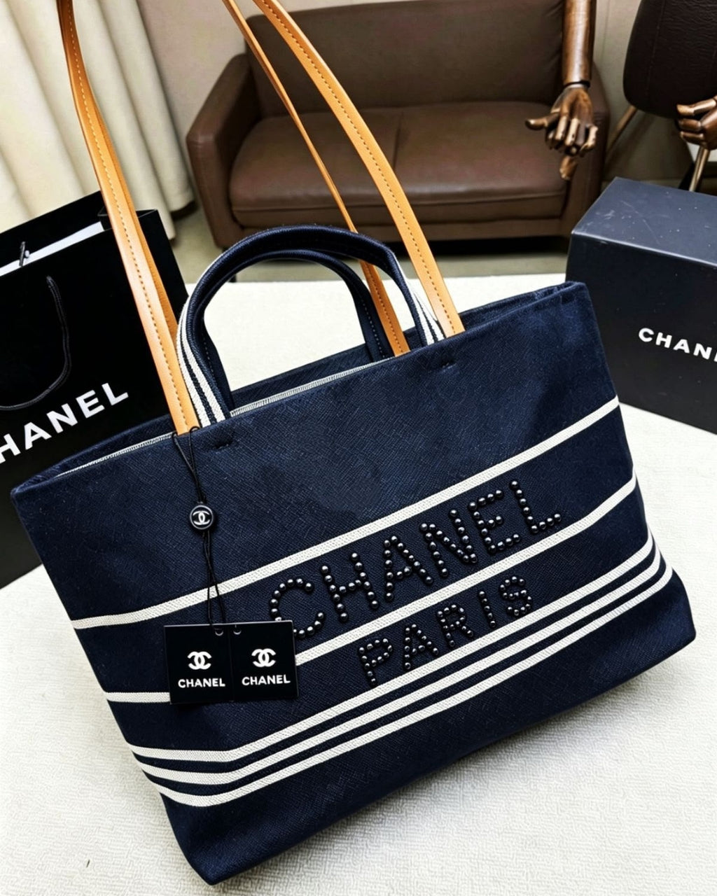 CHANEL Pearl Encrusted Tote 45 cm A+