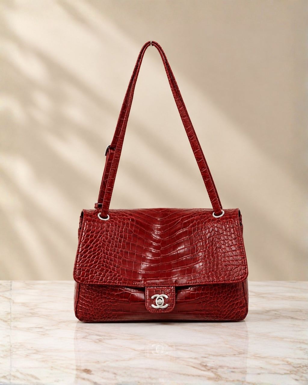 Chanel Croc Embossed Shoulder Bag 29cm A+