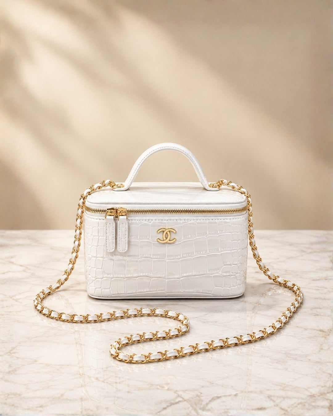 CHANEL Croc-Embossed Mini Vanity Bag