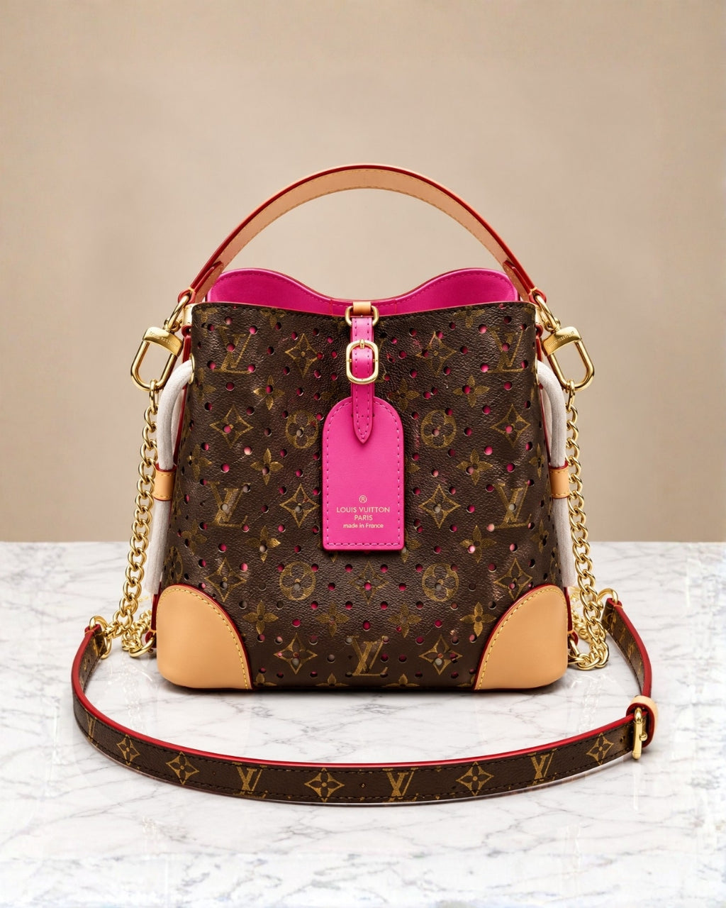 LV Perforated Petite Bucket Bag 22cm A+