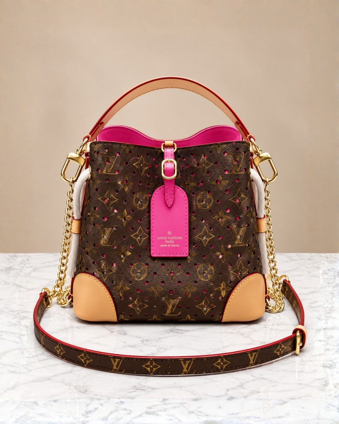 LV Perforated Petite Bucket Bag 22cm A+