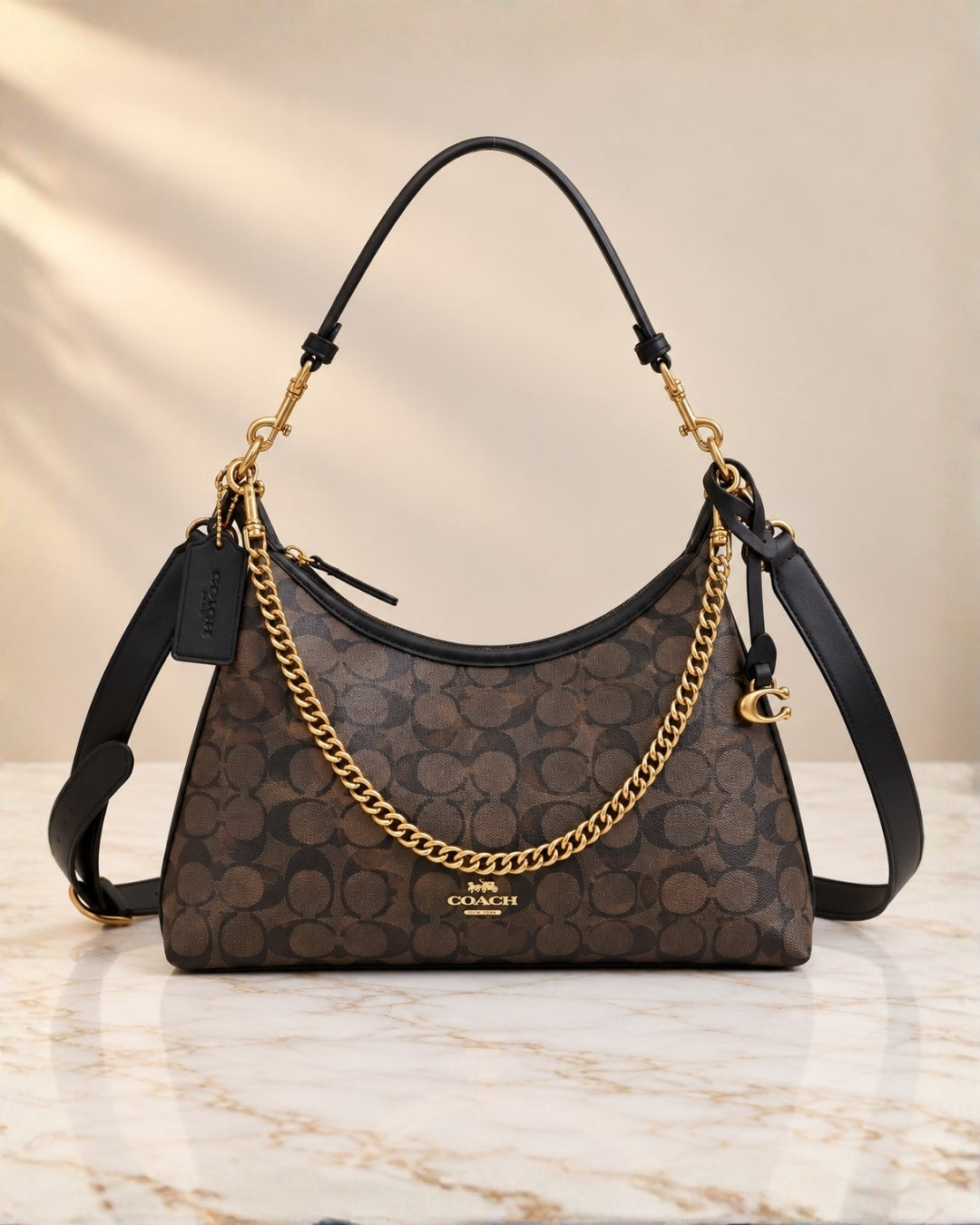 Coach Signature Chain Hobo Shoulder Bag 35cm