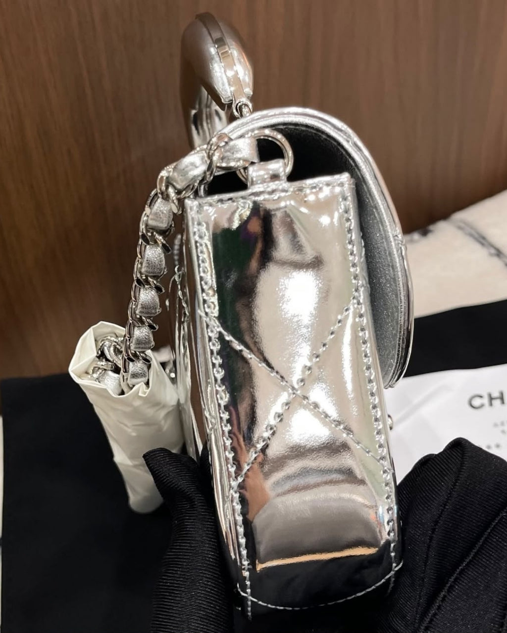 CHANEL Glossy Quilted Mini Top Handle Bag 20cm