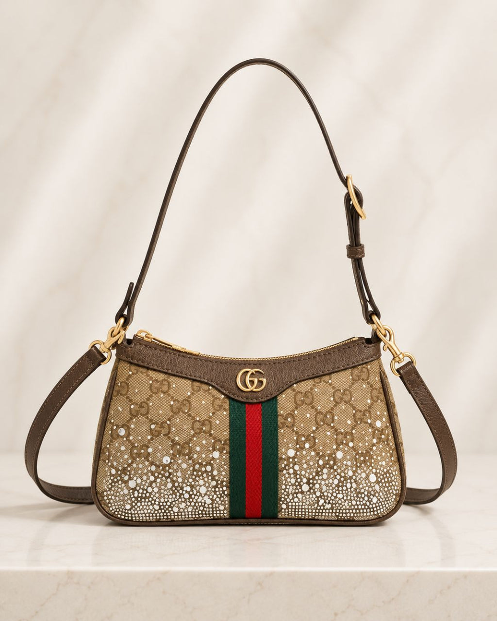 GUCCI Crystal Encrusted Shoulder Bag 25cm A+