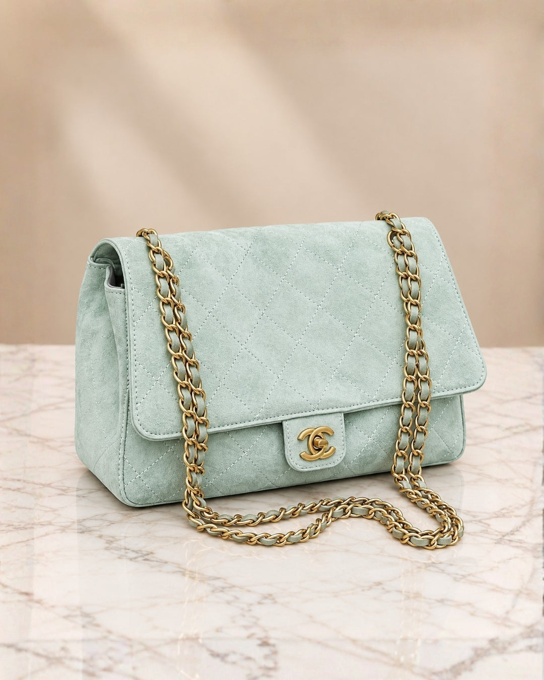 CHANEL Quilted Suede Shoulder Bag 28cm A+