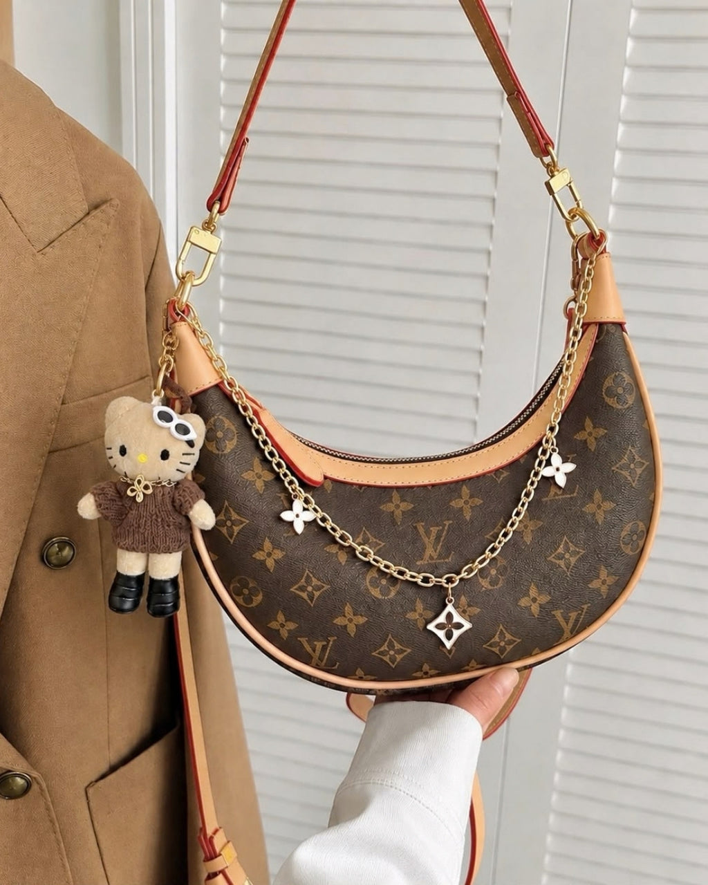 LV Crescent Shoulder Bag with Teddy Charm 28cm A+